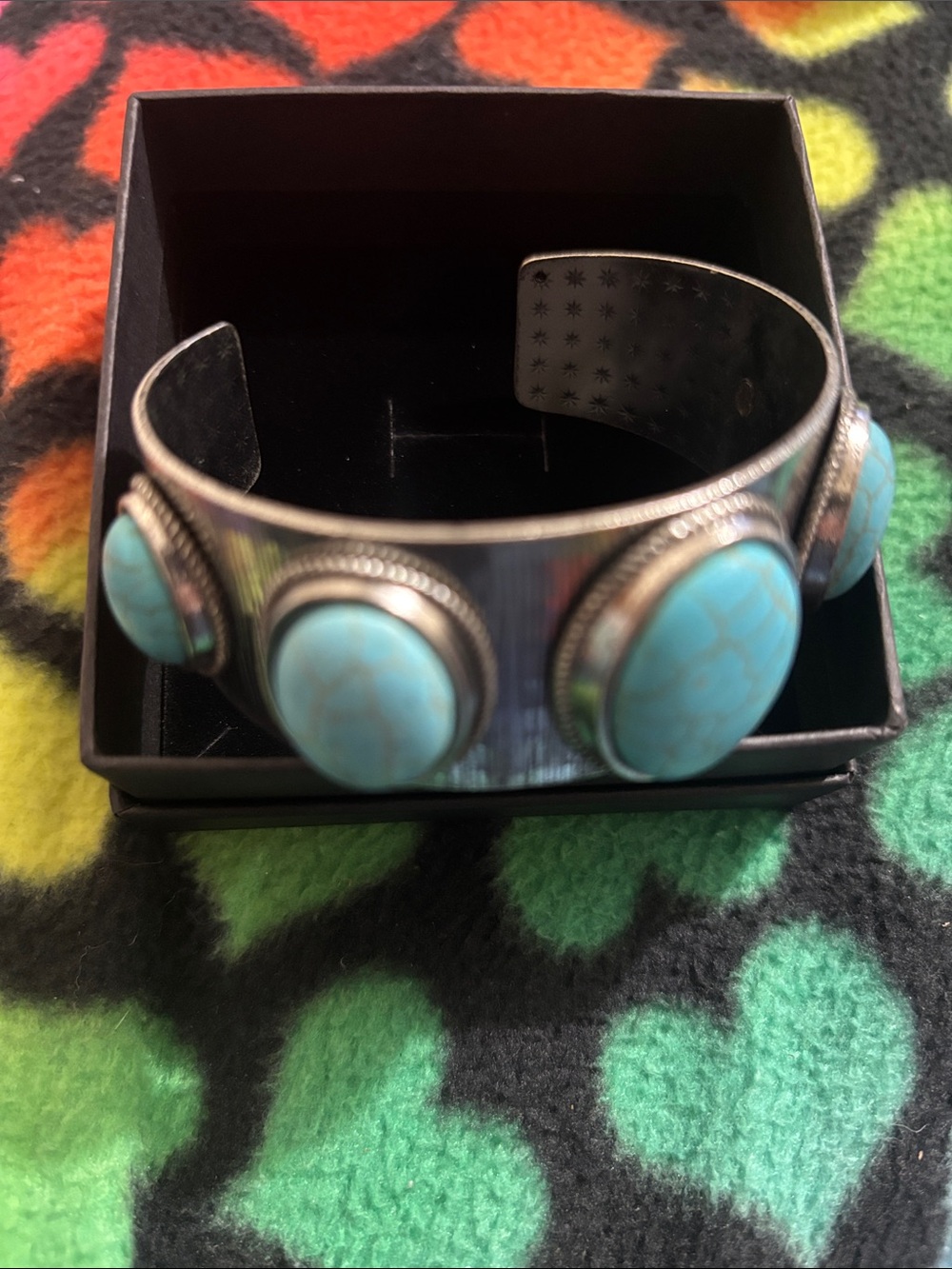 Turquoise Stone Silver-Tone Cuff Bracelet - Women's Jewelry